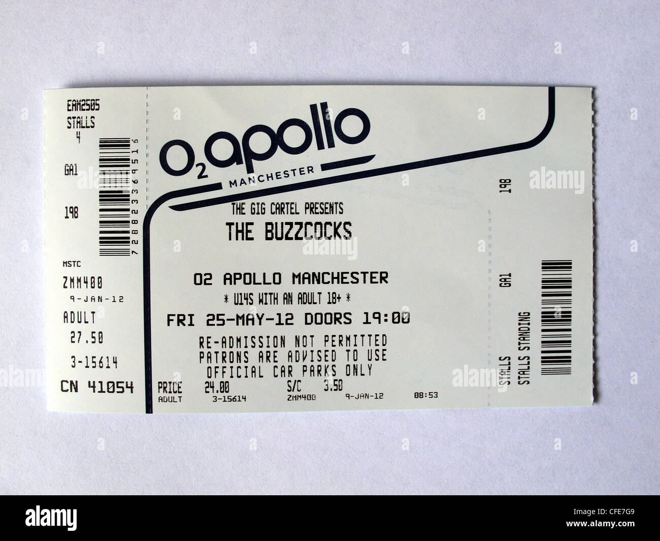 Buzzcocks concert ticket for Manchester Apollo 25th May 2012 with Howard Devoto held in an hand Stock Photo