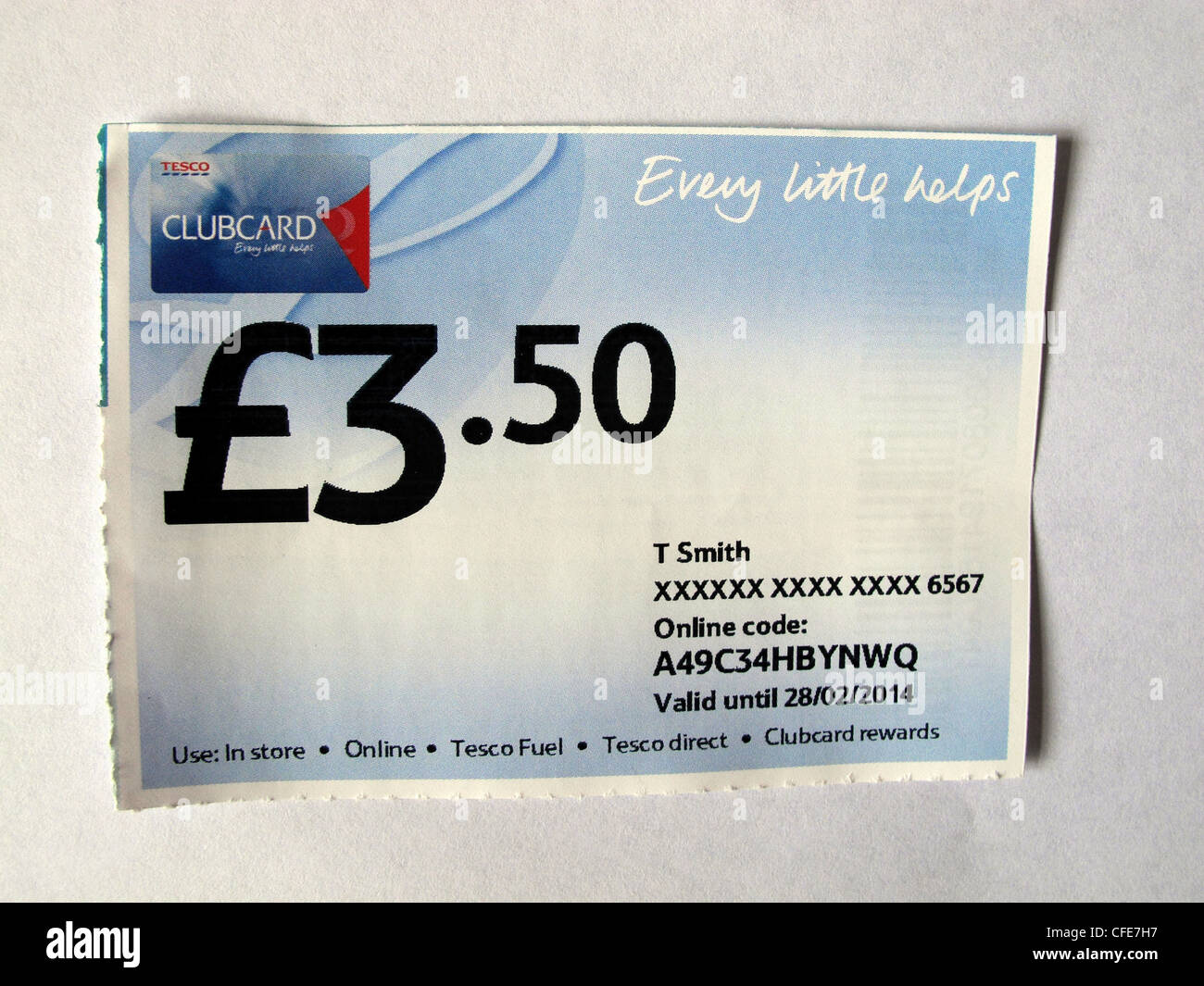 3.50 pound Tesco Clubcard 'Every Little Helps' voucher Stock Photo