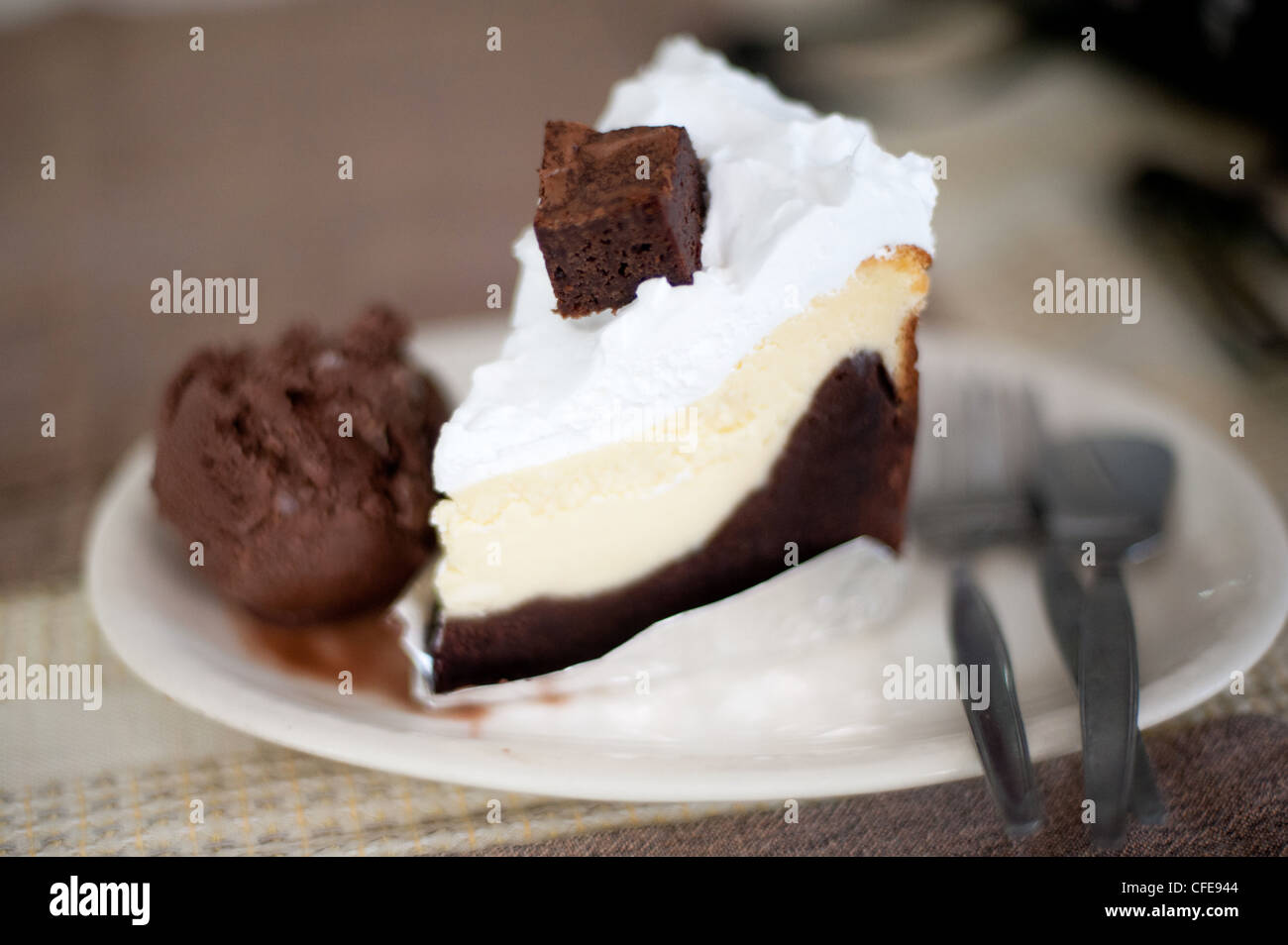 Chocolate Brownie Cheesecake Stock Photo
