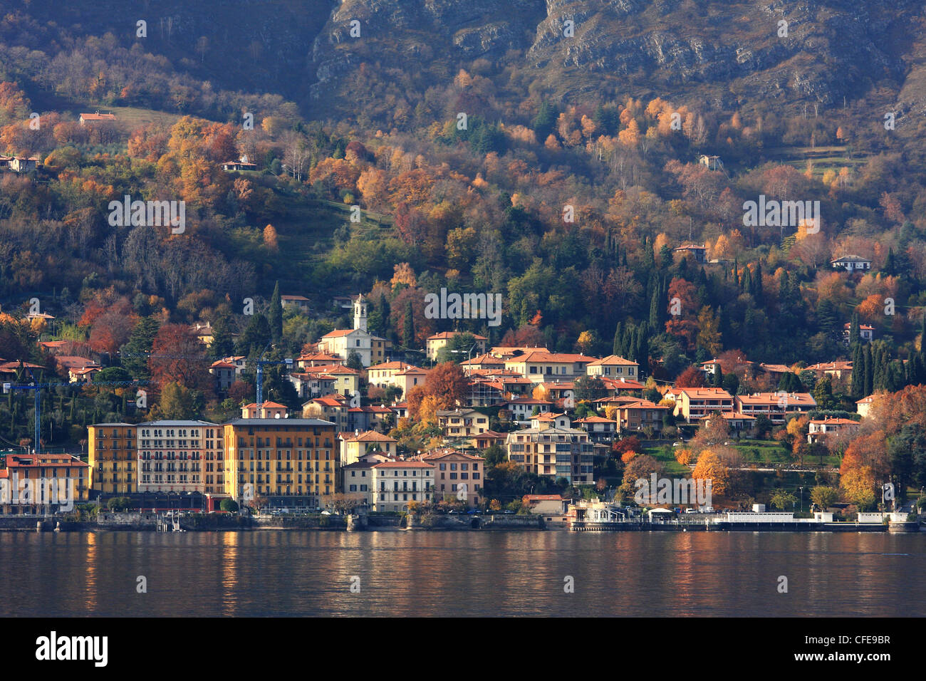 Village on Lake Como at fall time in northern Italy. Stock Photo