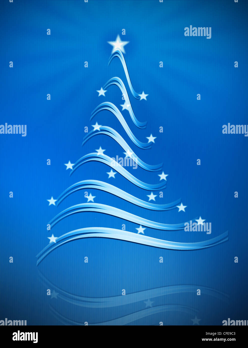 Christmas tree with stars on blue background digital illustration Stock Photo