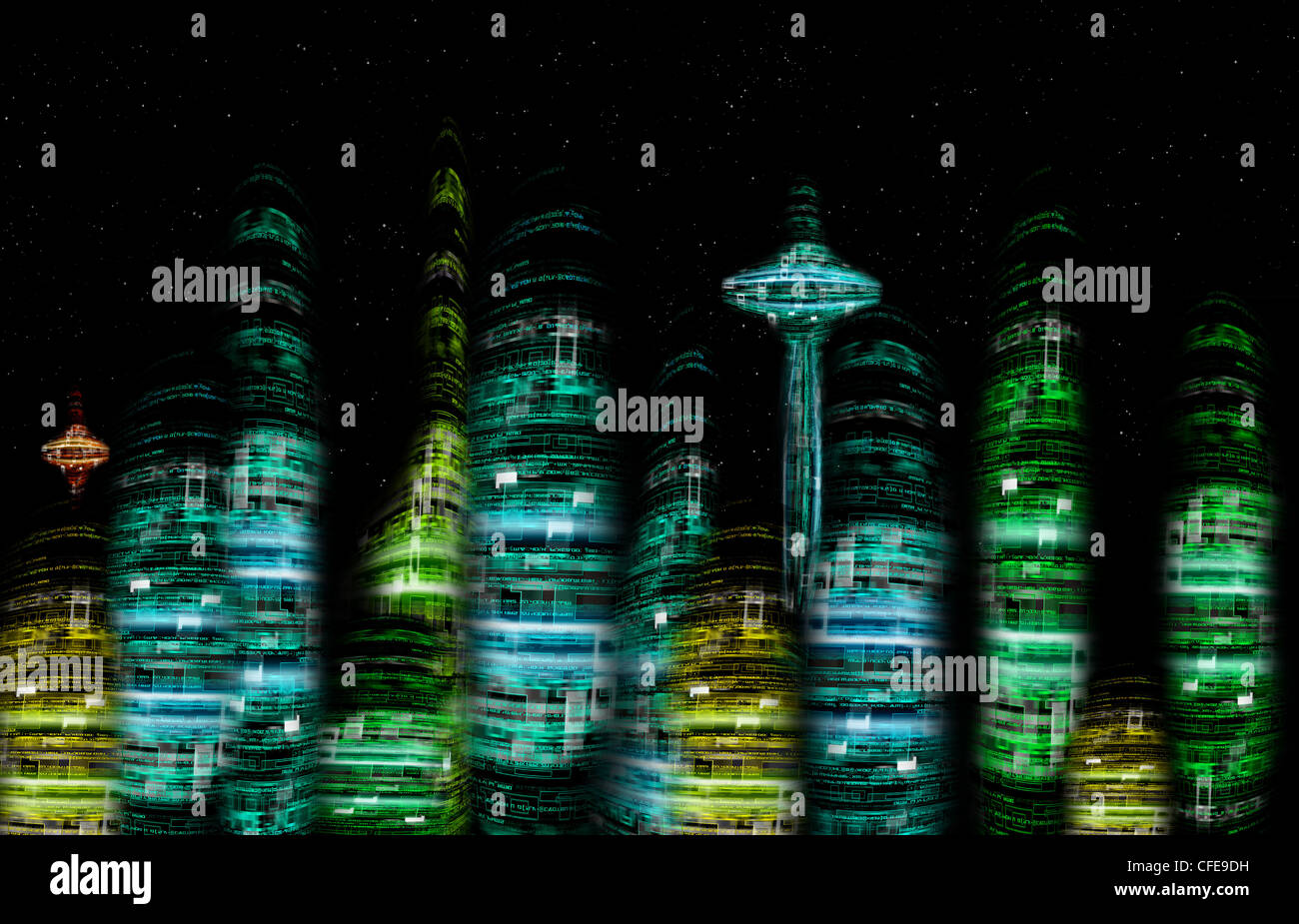 futuristic city nocturne skyline digital illustration Stock Photo