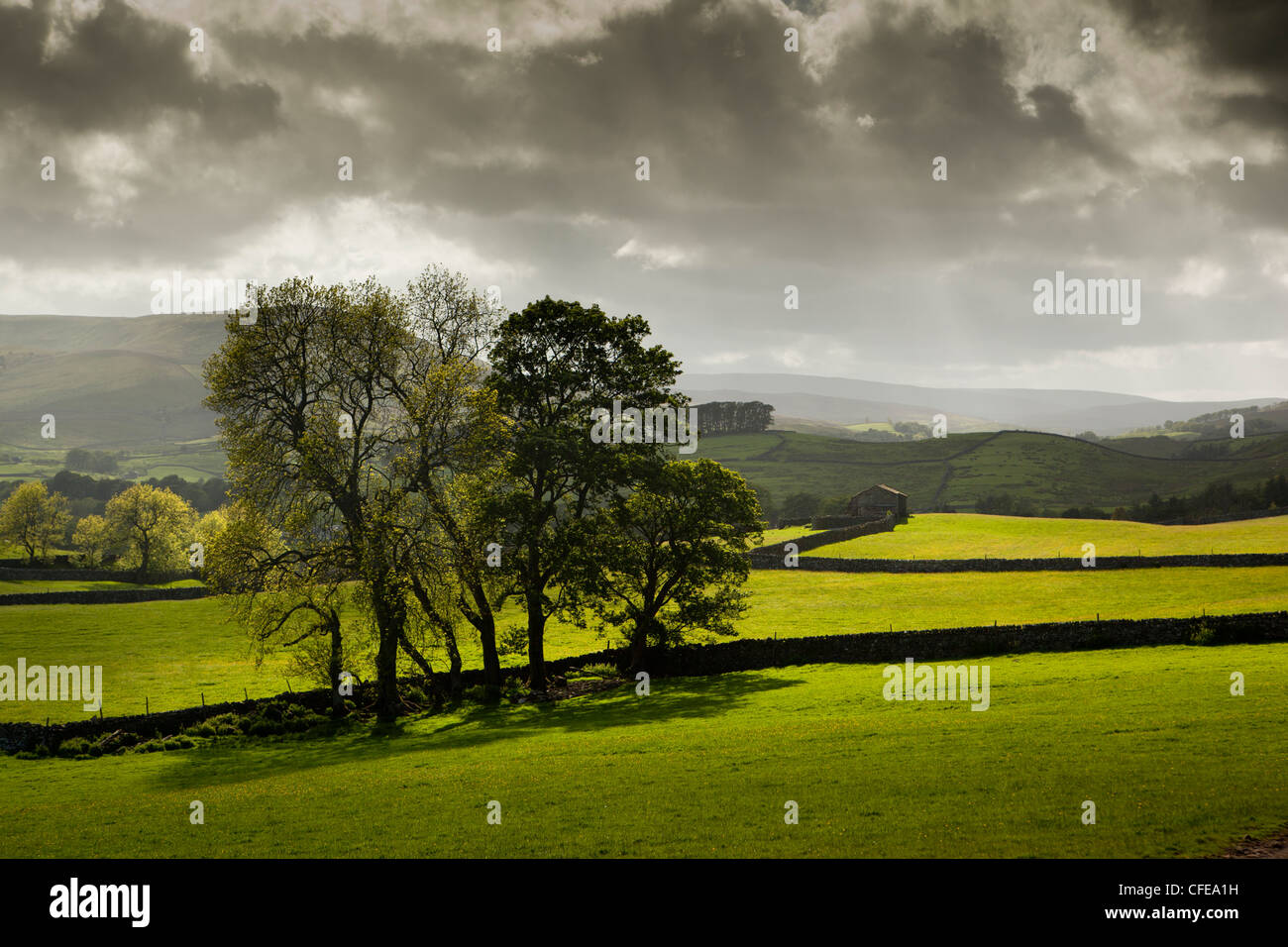 UK, England, Yorkshire, Wensleydale, Hawes, stormy weather, approaching rain cloud Stock Photo
