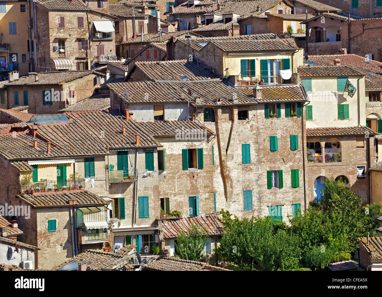 Typical Homes in Cortona on a Warm Sunny Day Stock Photo