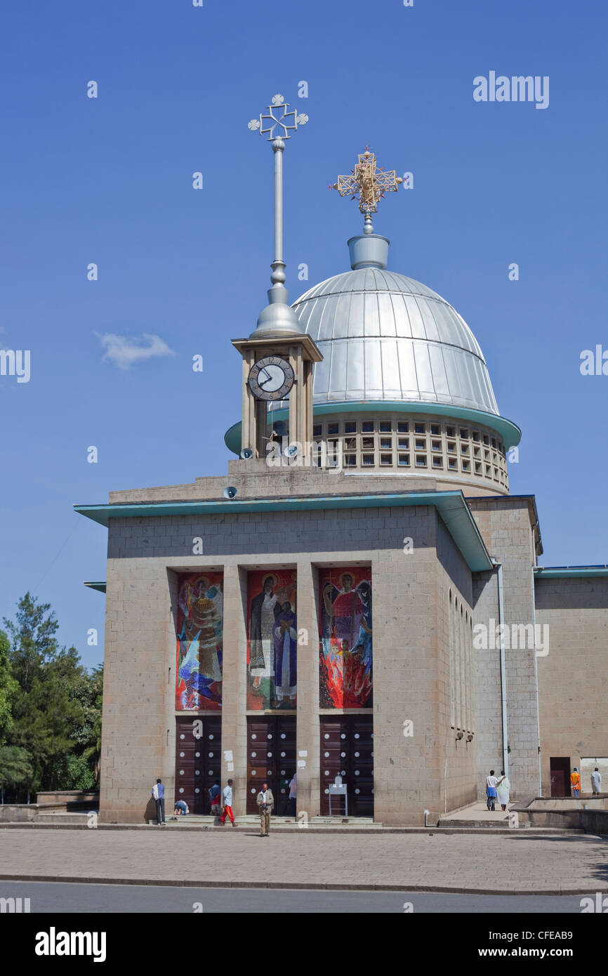 Debre Libanos. Monastry. Orthodox Church. Frontage with worshippers. Ethiopia. Stock Photo