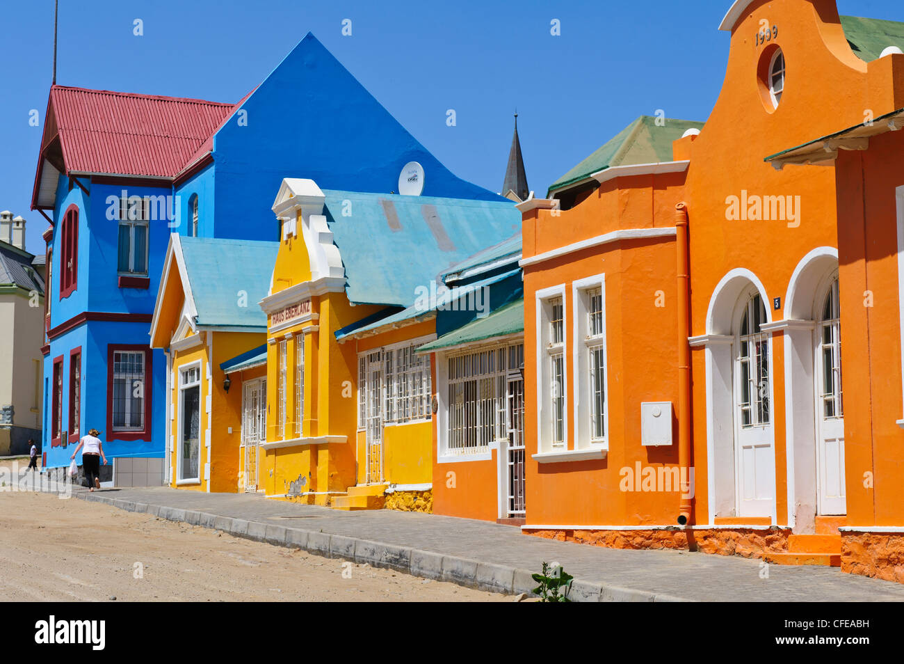 Bright coloured colonial houses in Berg Strasse. Luderitz, Namibia. Stock Photo