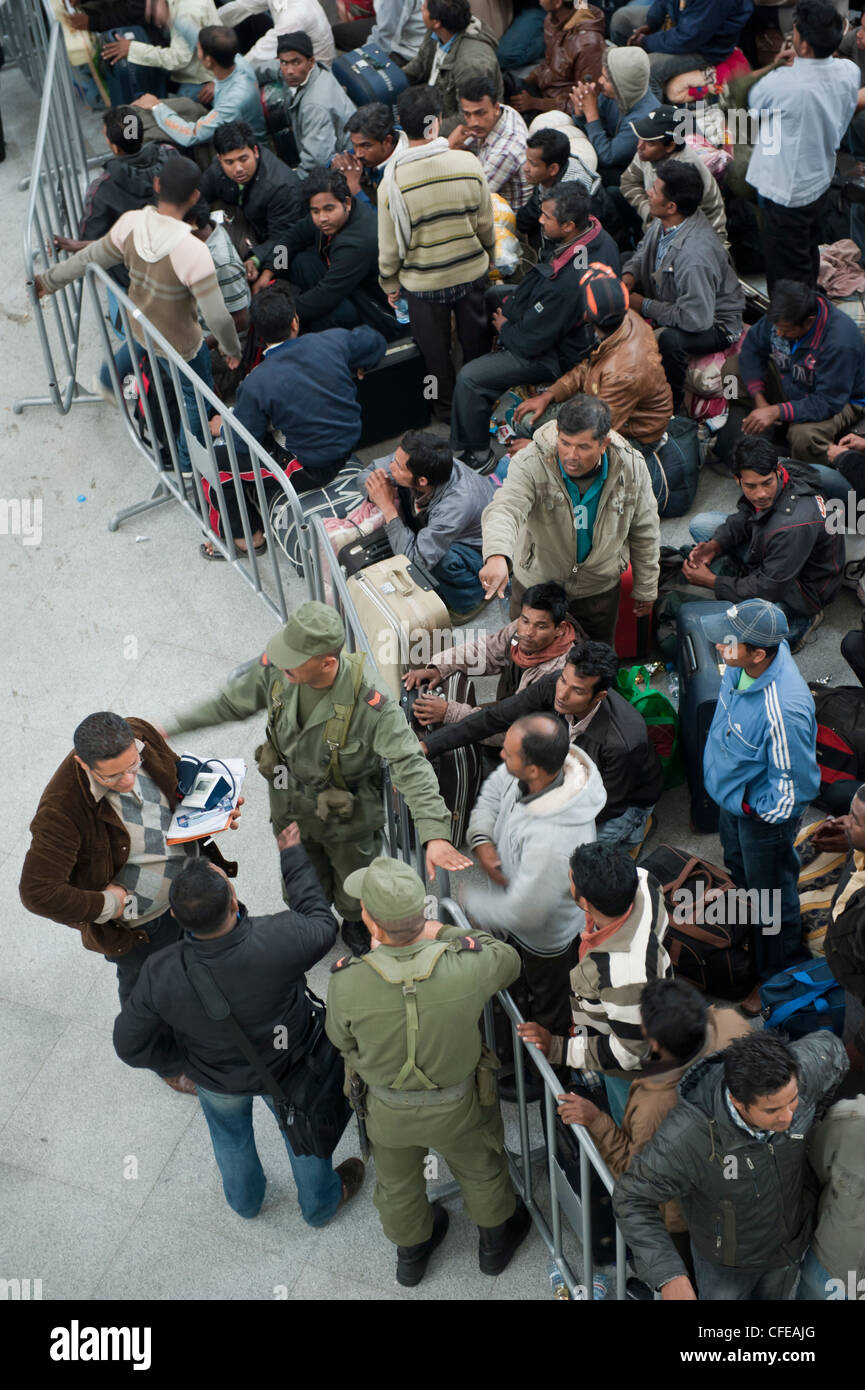 Djerba Airport. Tunisia.  Around 15000  refugees evacuated from Libya waiting for planes to take them back home. 2011 Stock Photo