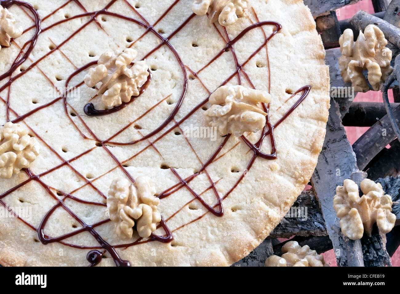 Engadine nut tart - pastry with caramel and walnuts Stock Photo
