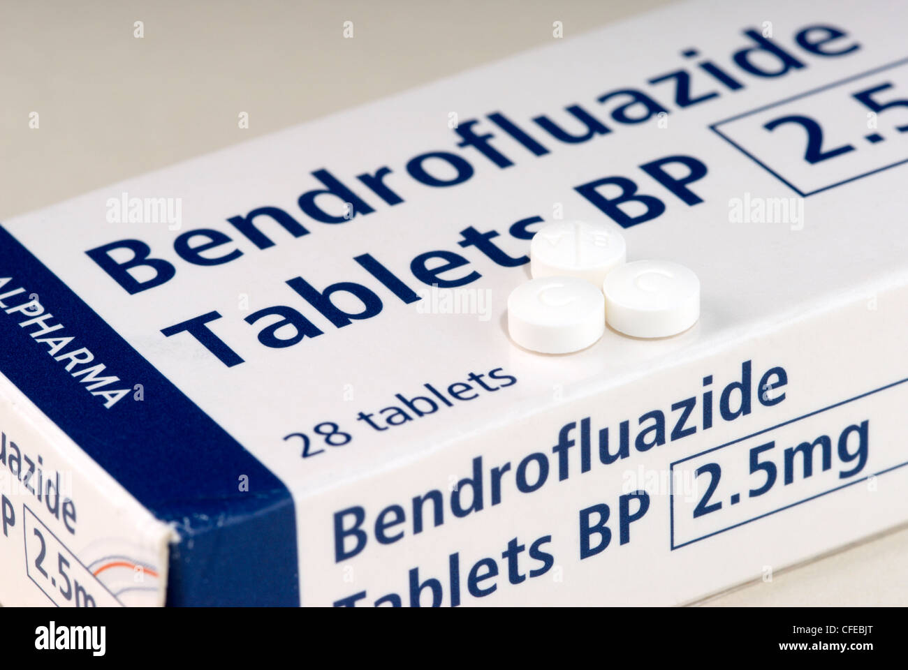 Generic image of Bendrofluazide Tablets prescribed to treat fluid  retention, reduce high blood pressure or suppress lactation Stock Photo -  Alamy