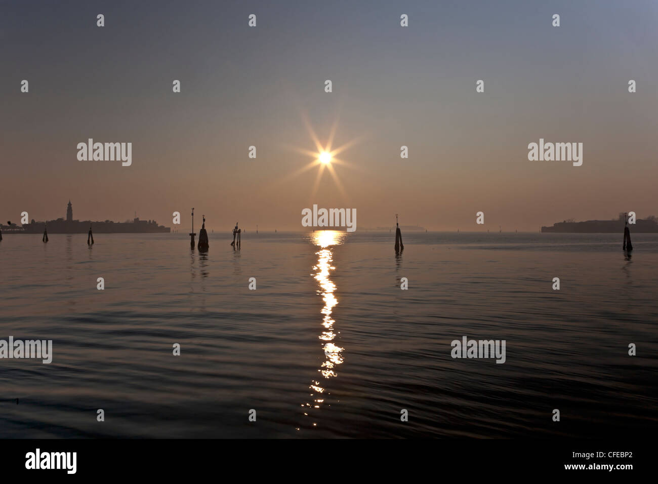 Sunset, lagoon of Venice, Island of San Lazzaro degli Armeni Stock Photo