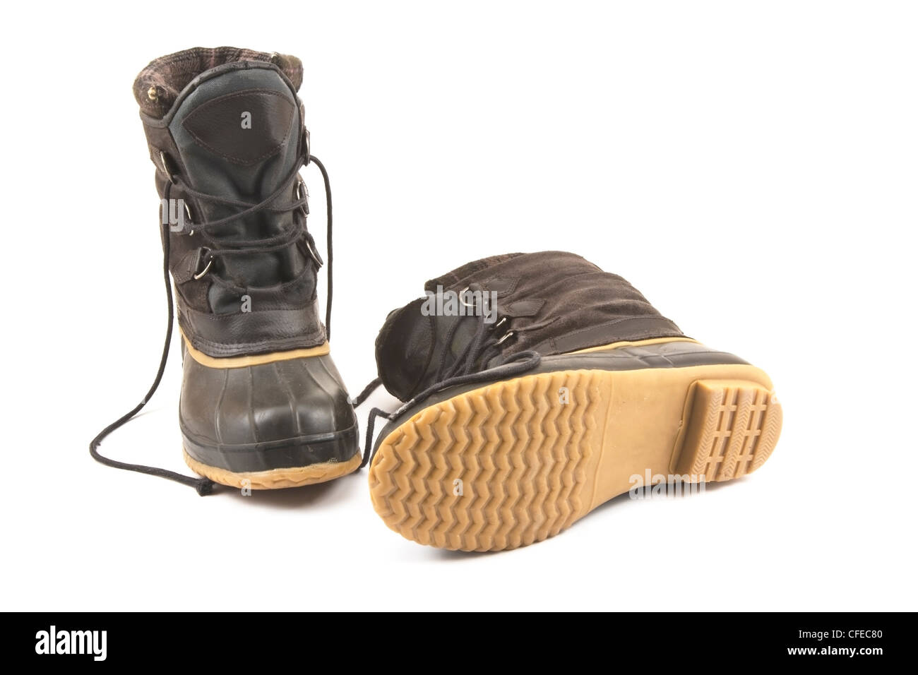 Insulated winter work boots isolated on white background Stock Photo