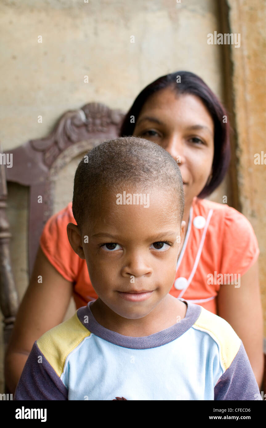 mother with son at house Nicaragua Corn Island Stock Photo