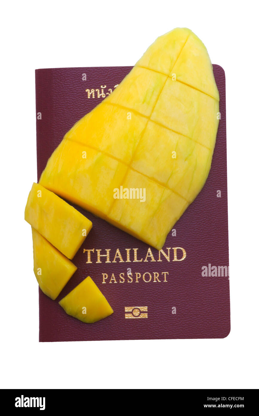 yellow mango on thai passport Stock Photo