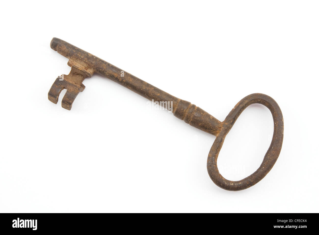 Single old skeleton key on white background Stock Photo Alamy