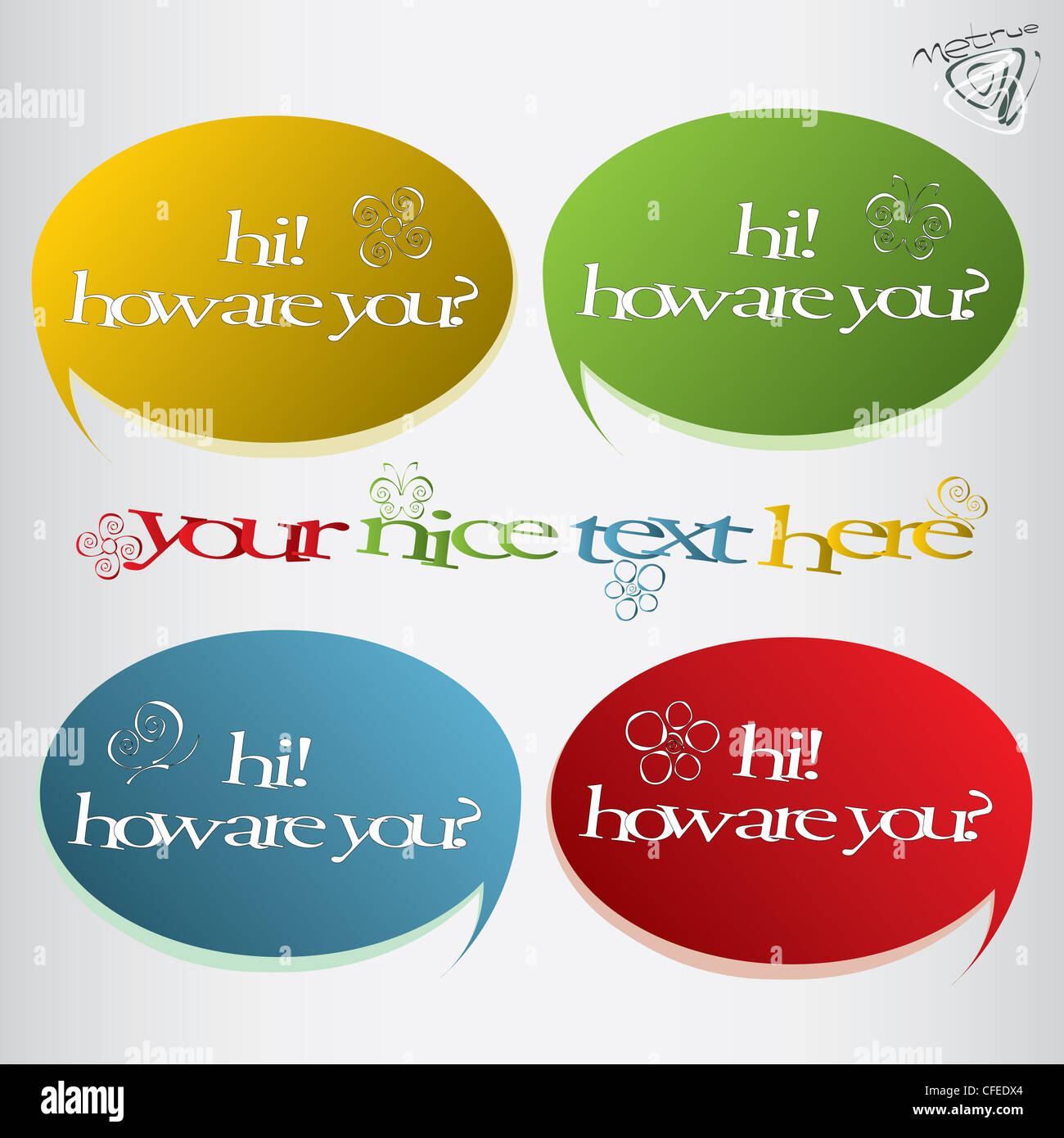 nice set of speech bubbles with flowers and butterflies Stock Photo