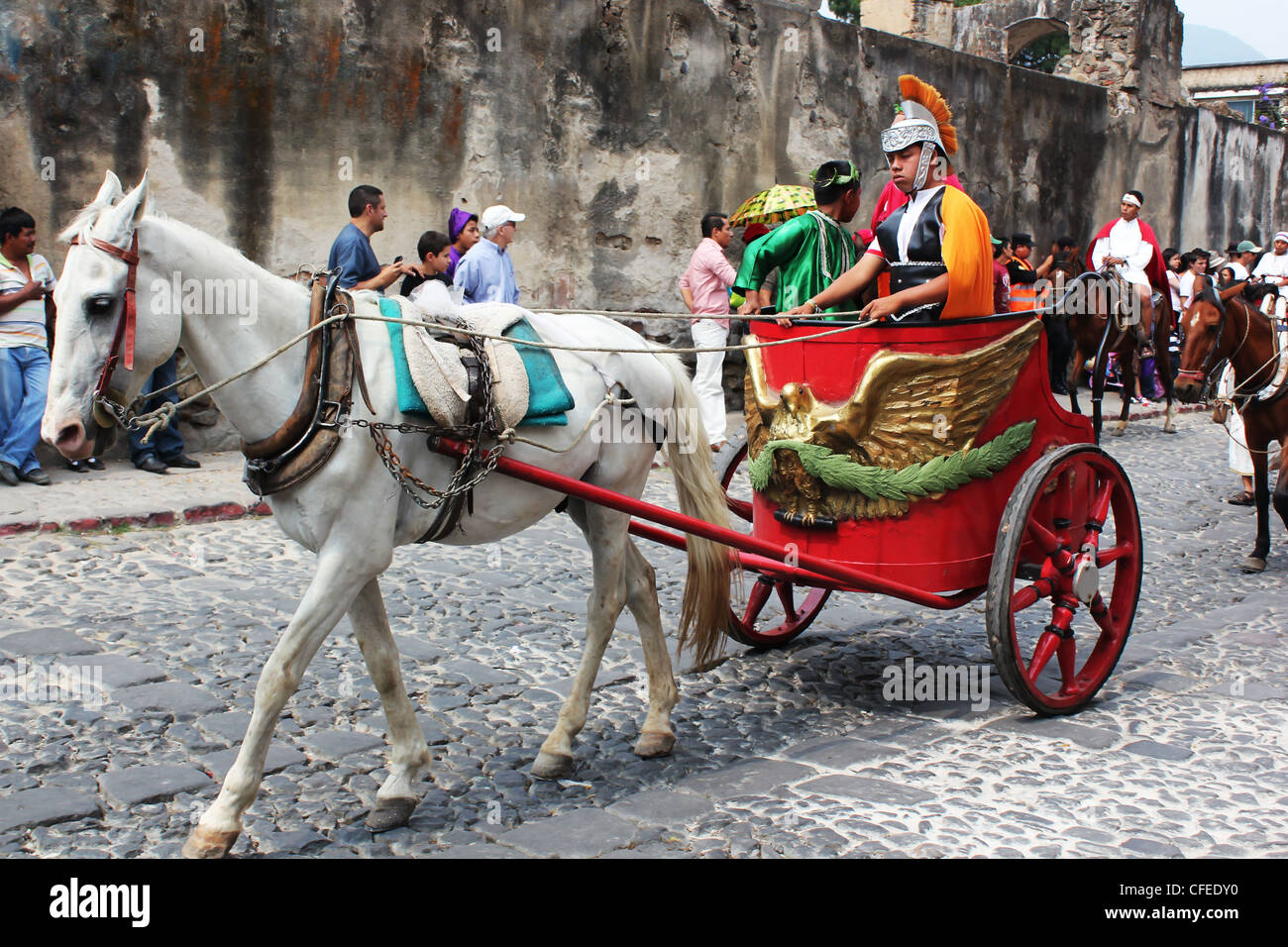 Army chariot for  Semana Santa/Easter In Antigua Guatemala Stock Photo