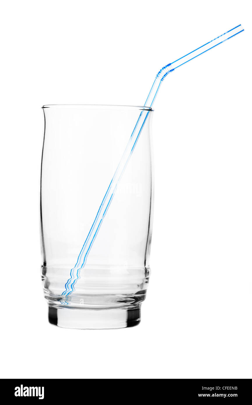 Empty glass with straw isolated on white background Stock Photo