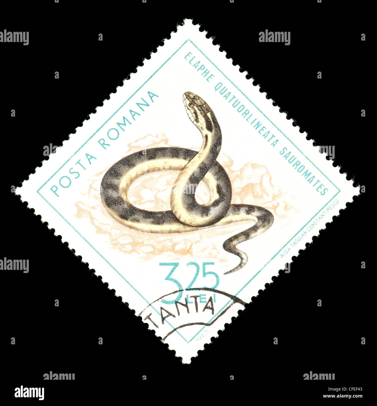 Postage stamp from Romania depicting a Four-lined Ratsnake (Elaphe quatuorlineata sauromates) Stock Photo