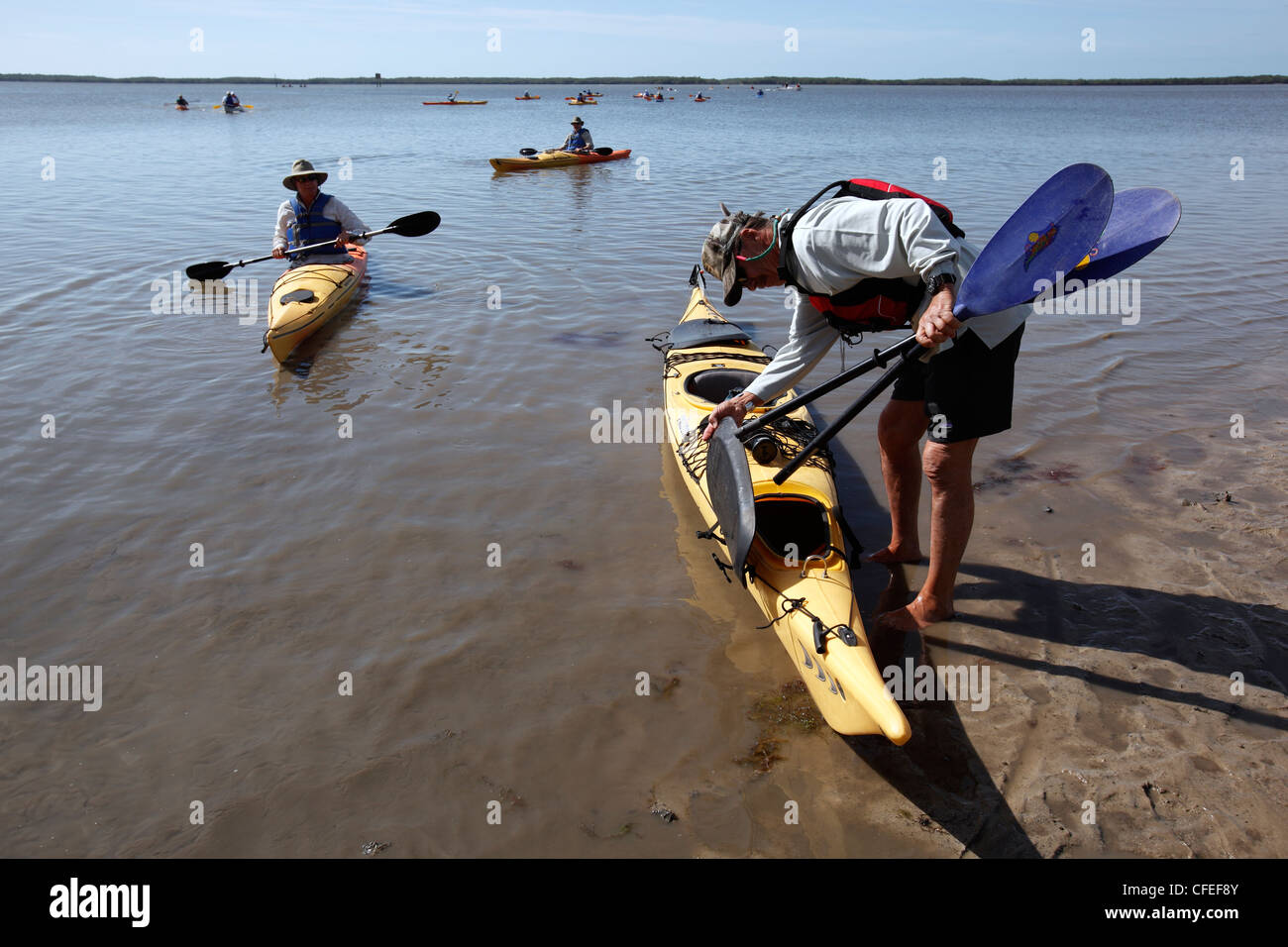 Kayakers heading out, Everglades City, Florida Stock Photo