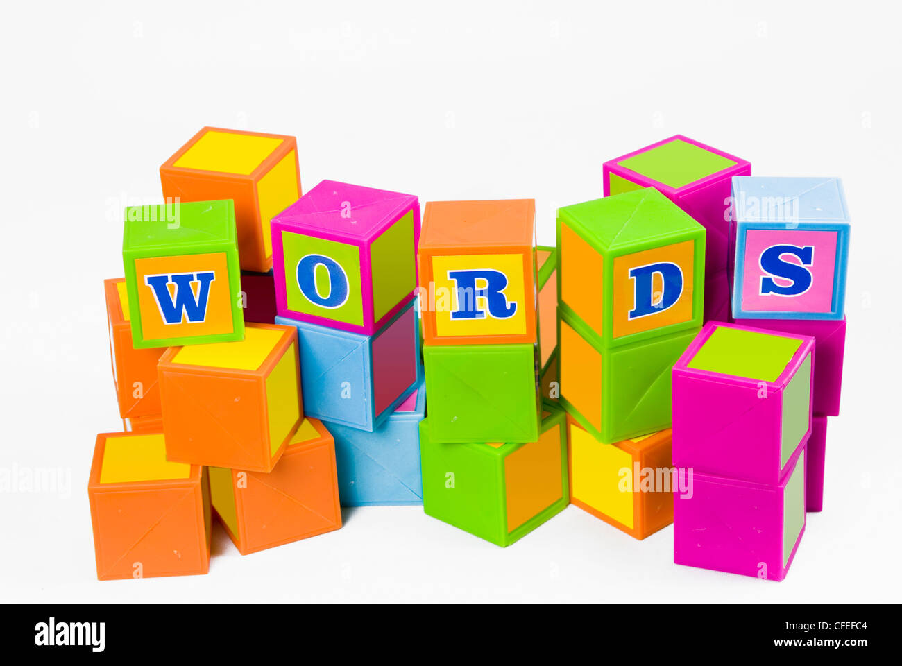 Colorful toy building blocks spelling out the word "words Stock ...