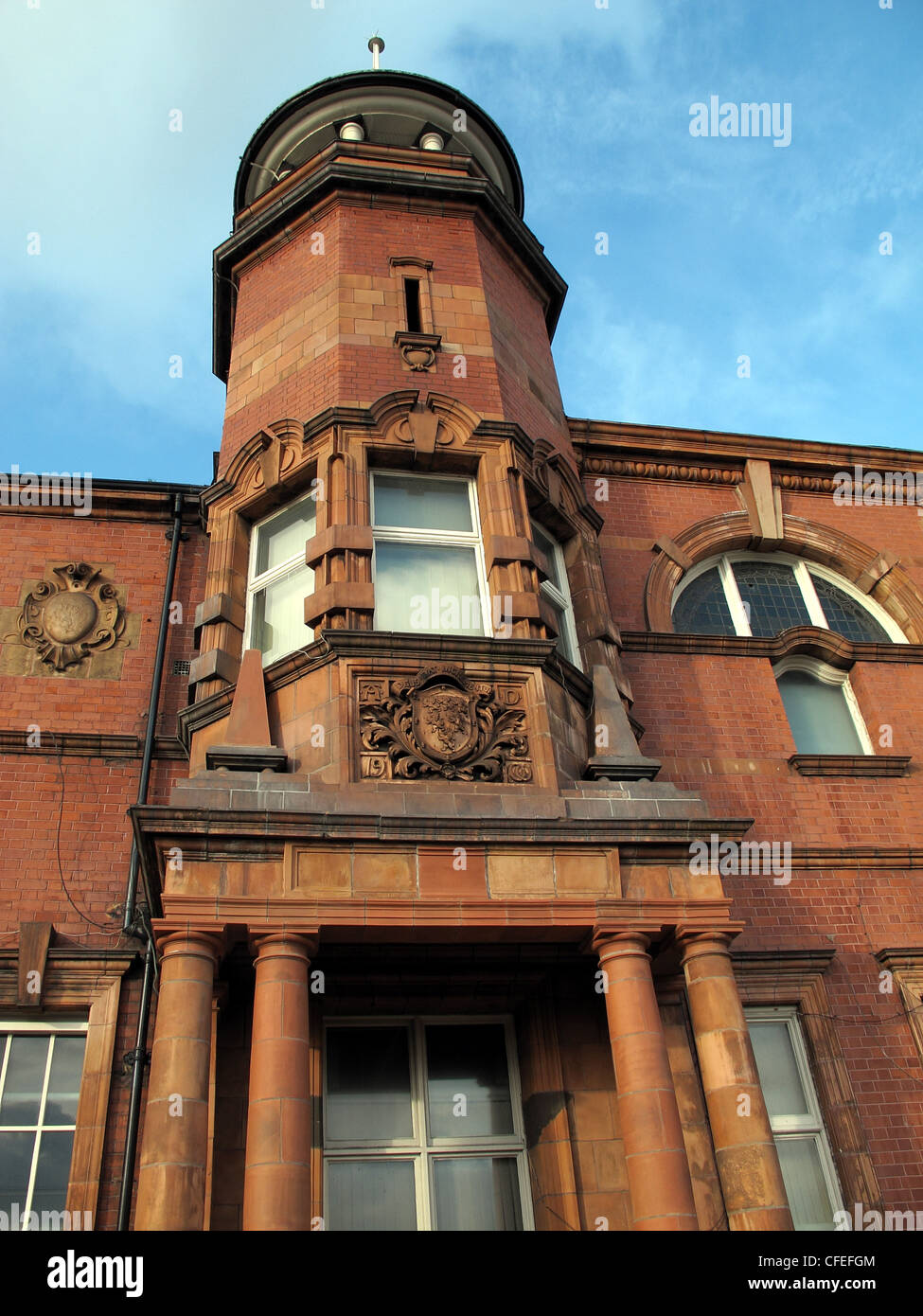 Warrington Police Headquarters Building showing tower in red stonework, Cheshire Constabulary Force Stock Photo