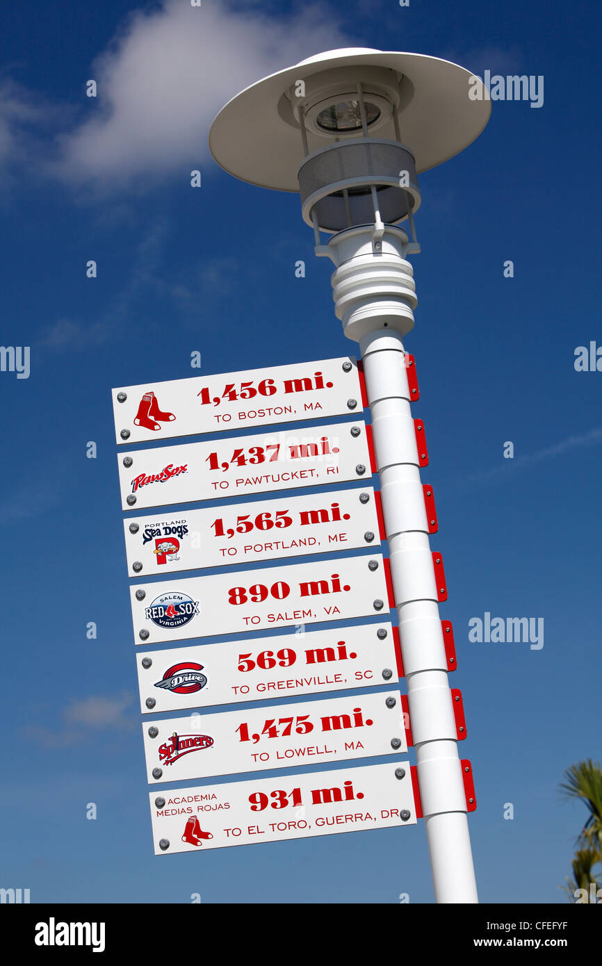 A sign post at the Boston Red Sox's spring training facility at jetBlue Park in Fort Myers, Florida Stock Photo