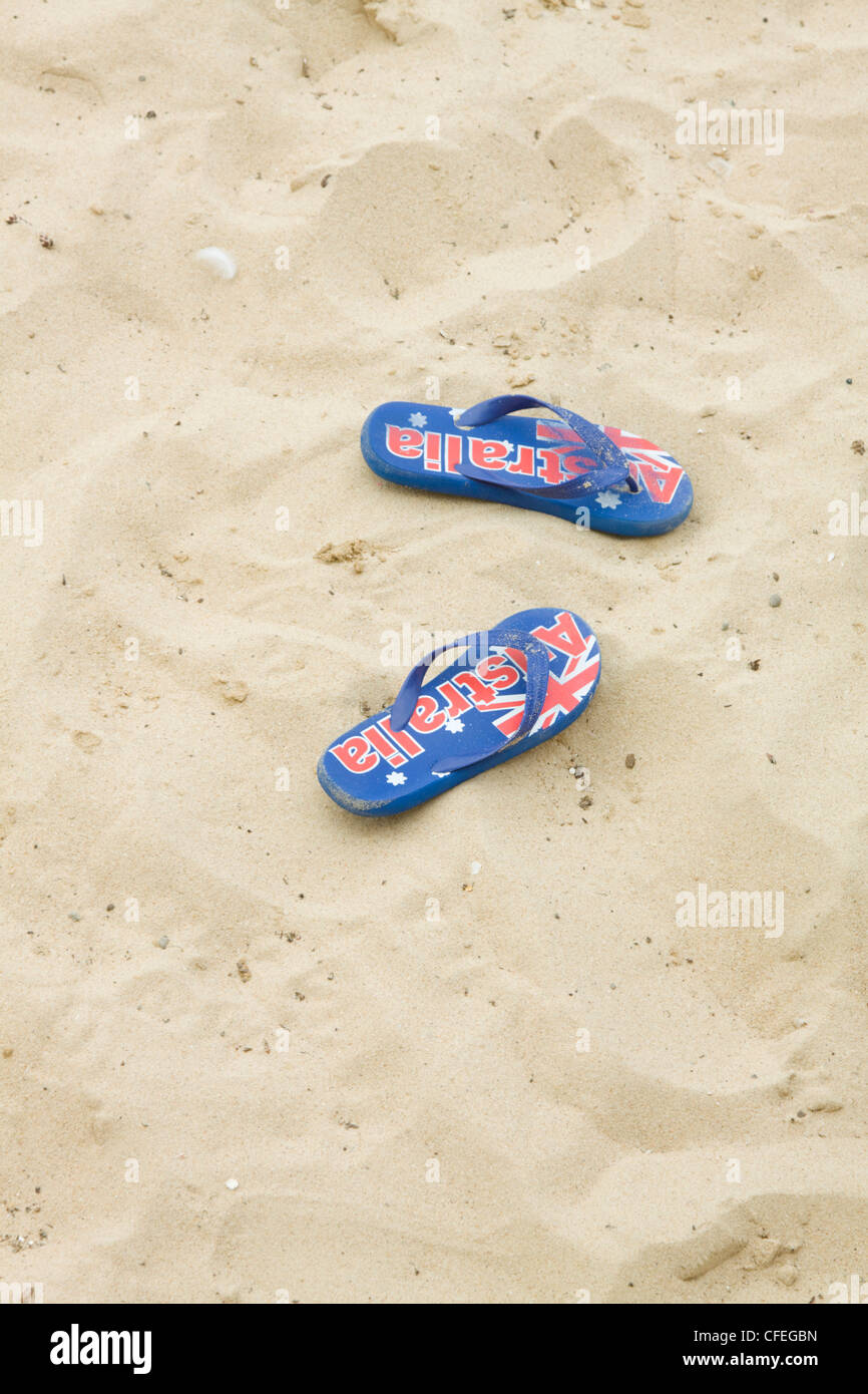 A Pair of Australian Beach Flip Flops. Sydney, Australia Stock Photo
