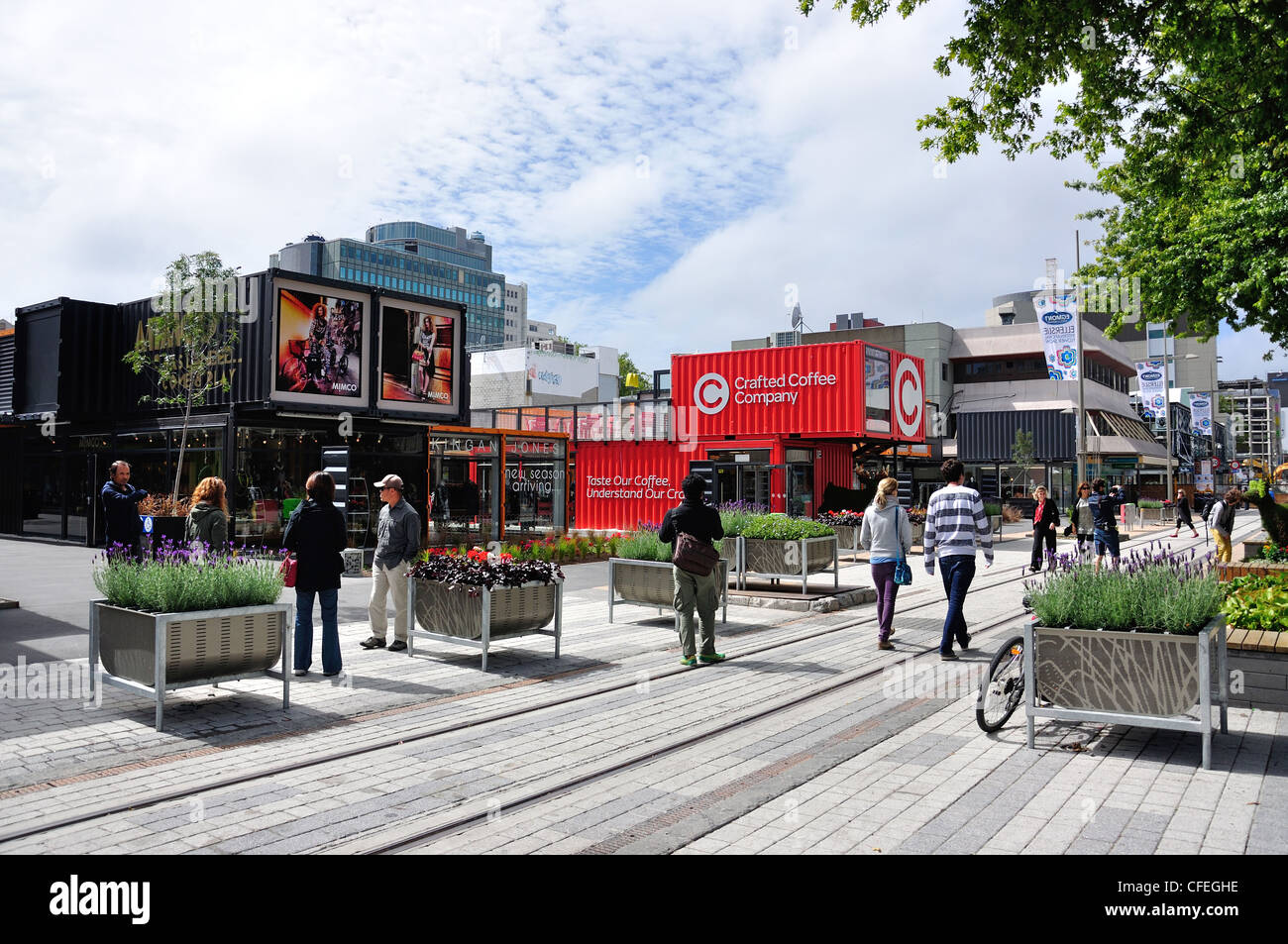 Re:start container city built after earthquakes, Cashel Mall, CBD, Christchurch, Canterbury Region, New Zealand Stock Photo