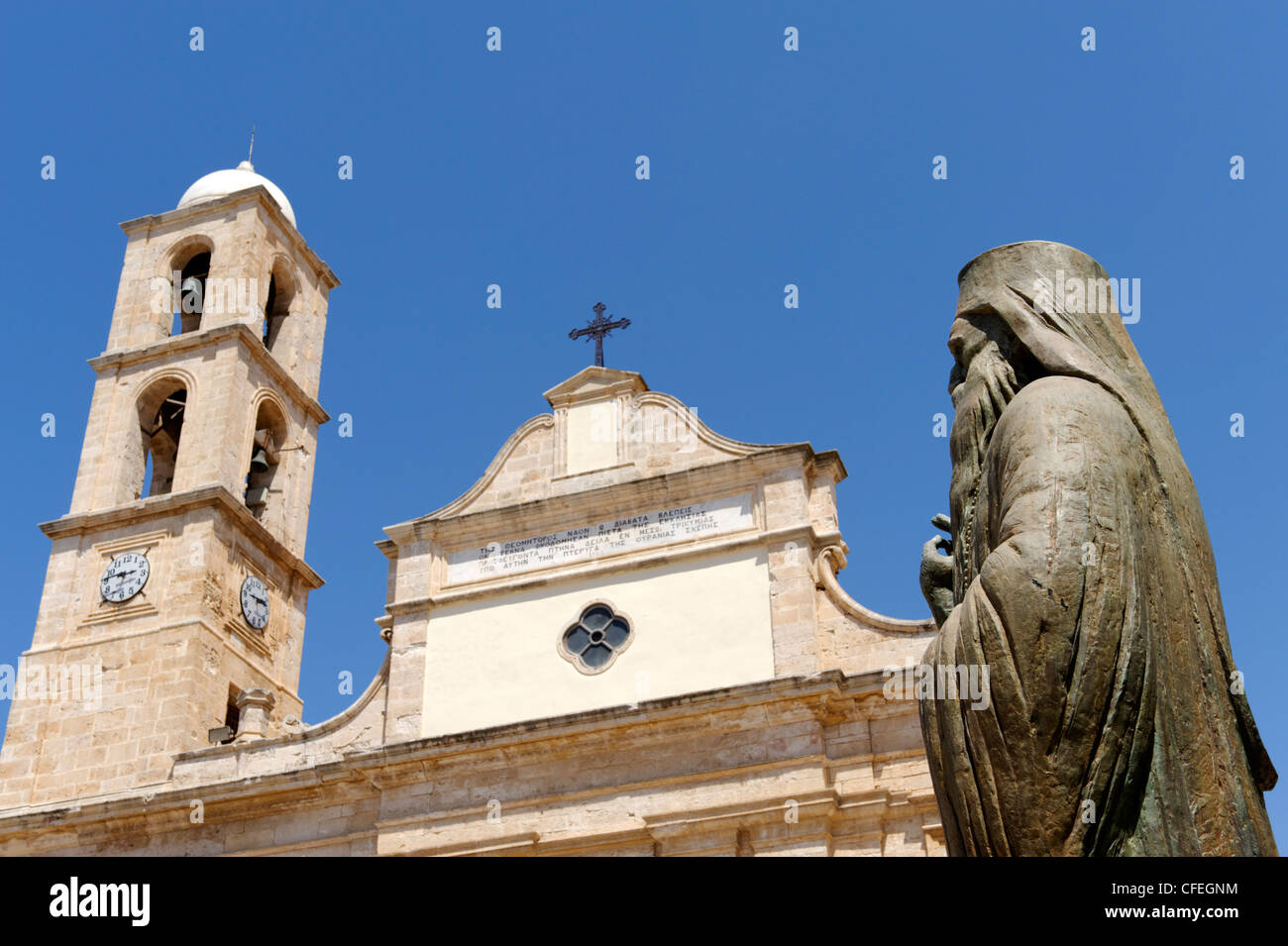 Statue of a Greek Orthodox priest in front of the Orthodox Cathedral in