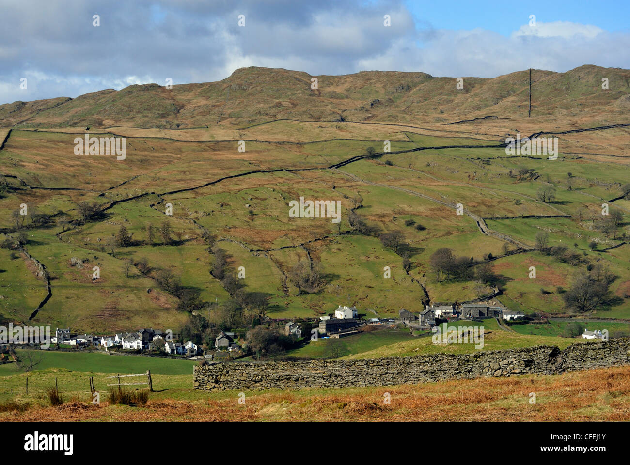 Troutbeck village and Wansfell. Lake District National Park, Cumbria, England, United Kingdom, Europe. Stock Photo