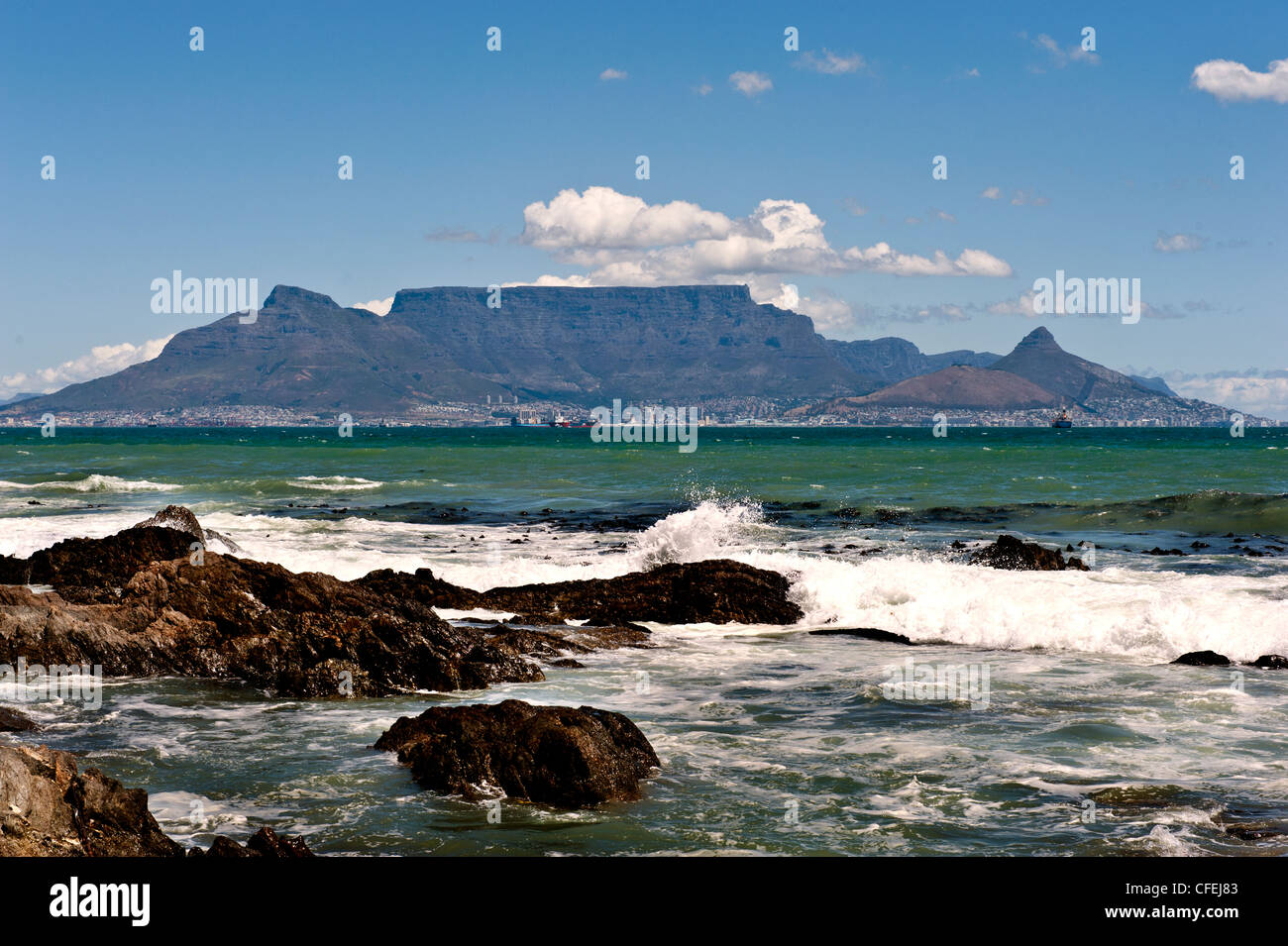 Cape Town and Table Mountain from Blouberg Stock Photo