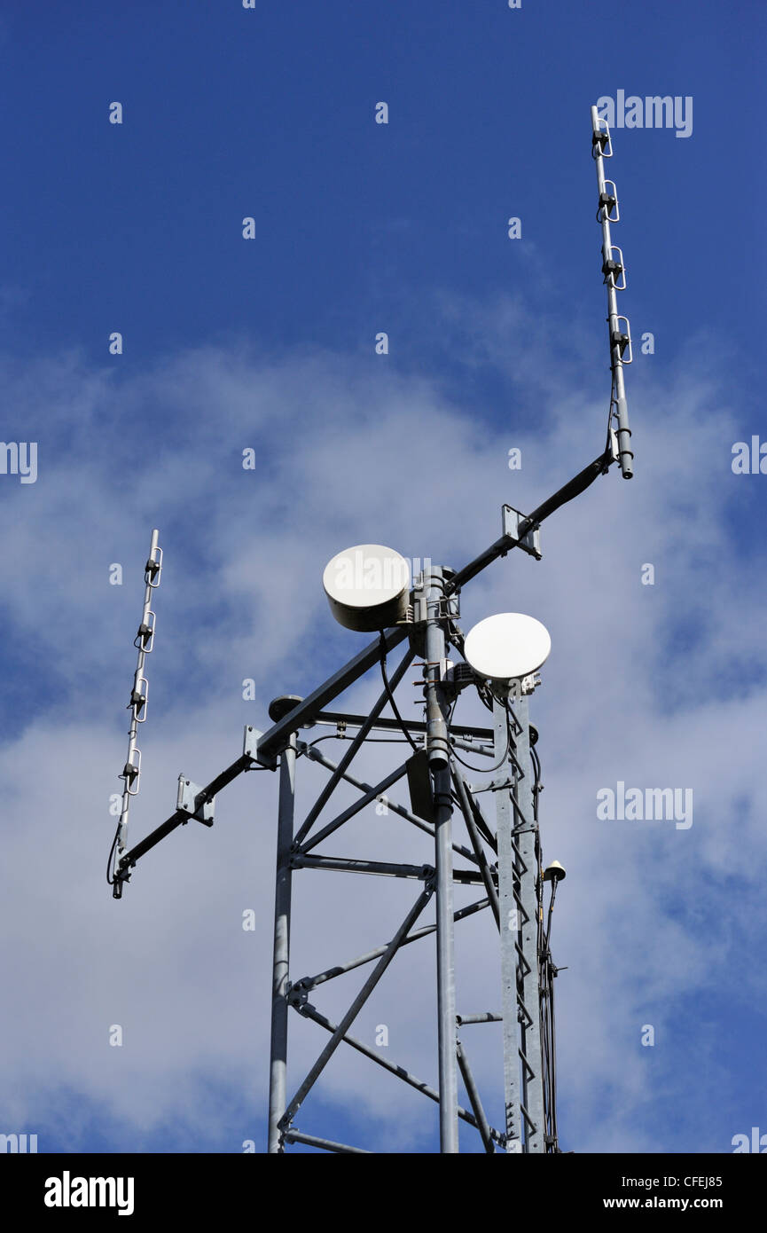 Telecommunications mast (detail). Disused slate quarry, Applethwaite Common, Lake District National Park, Cumbria, England, U.K. Stock Photo
