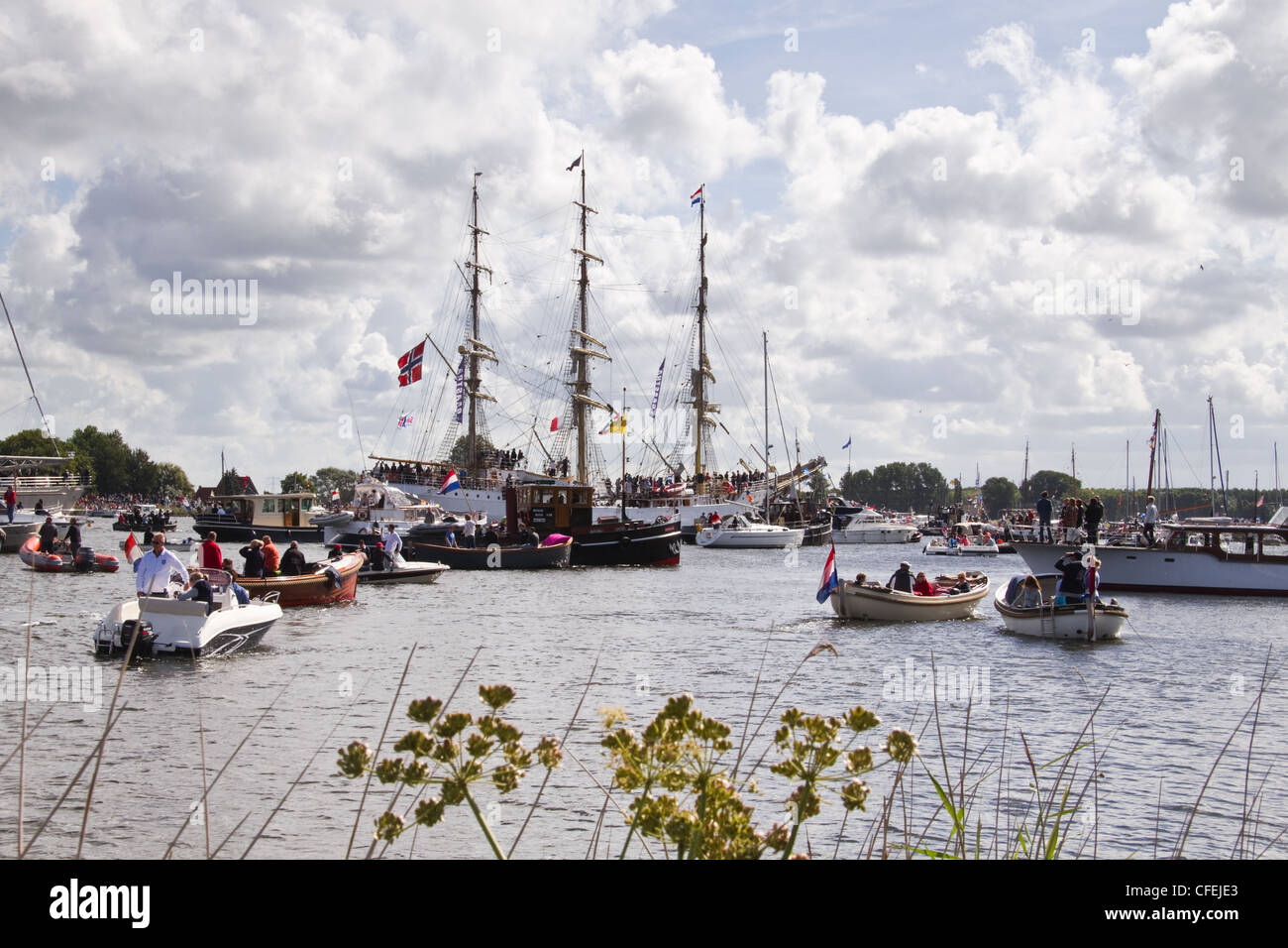 Amsterdam Sail 2010 event in the Netherlands starts with the spectacular Sail-in Parade. Stock Photo