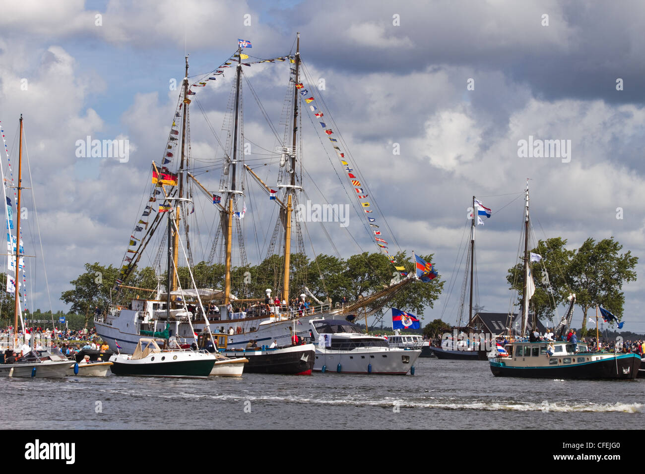 Amsterdam Sail 2010 event in the Netherlands starts with the spectacular Sail-in Parade. Stock Photo