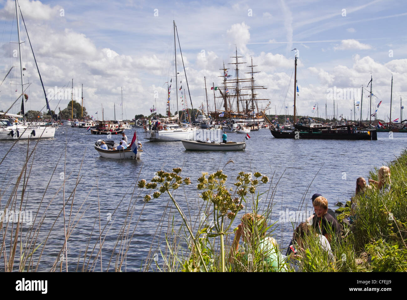 Amsterdam Sail 2010 event in the Netherlands starts with the spectacular Sail-in Parade. Stock Photo