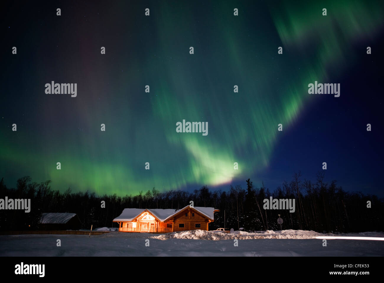 Active aurora display in March 2012. Southcentral Alaska Stock Photo