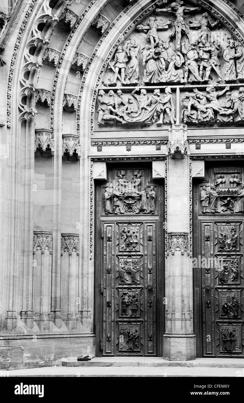 Ornately carved entrance to the St. Vitus Cathedral in the Prague Castle complex, Czech Republic (colour available at CFEM74) Stock Photo