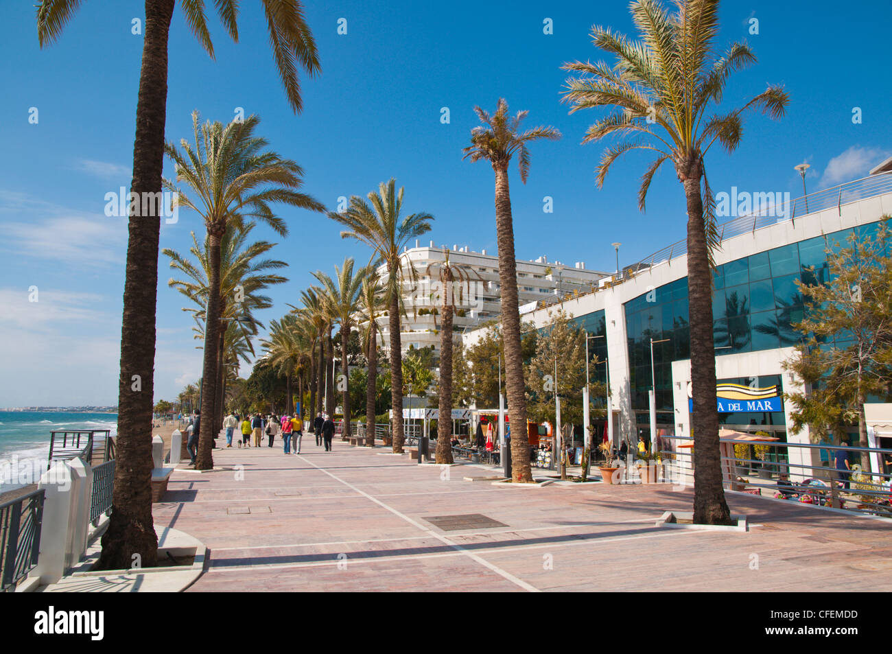 Paseo Maritimo seaside promenade Marbella Andalusia Spain Europe Stock Photo