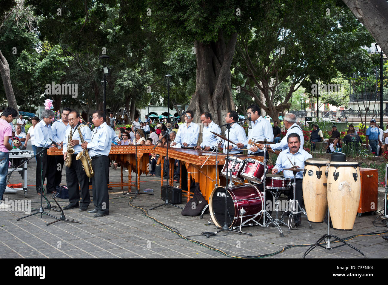 marimba band performing for audience outdoors in free Zocalo concert