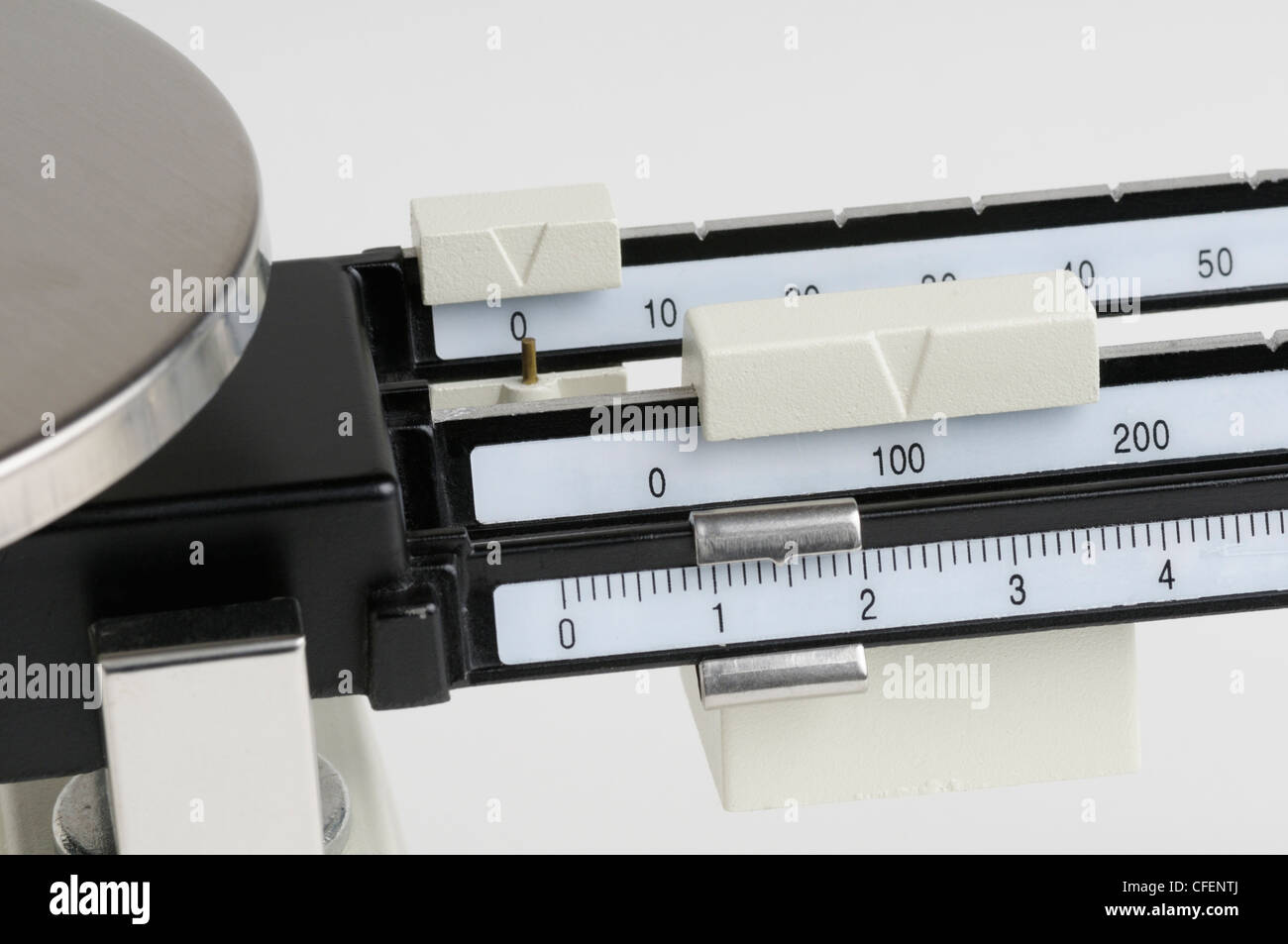 Triple beam balance for taking the mass of chemicals Stock Photo