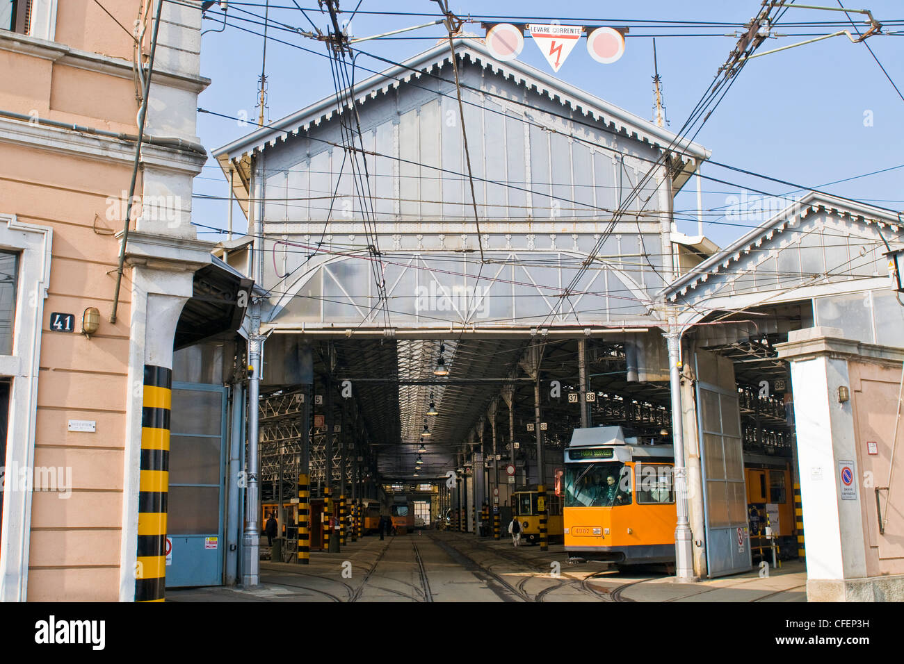 Tram shed ATM, Milan, Italy Stock Photo