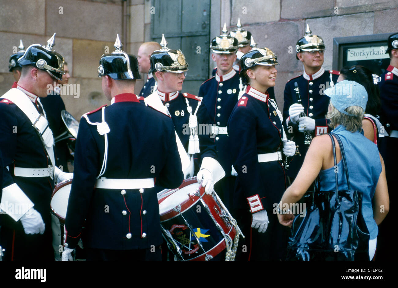 A  military band take a break in Stockholm Sweden Stock Photo