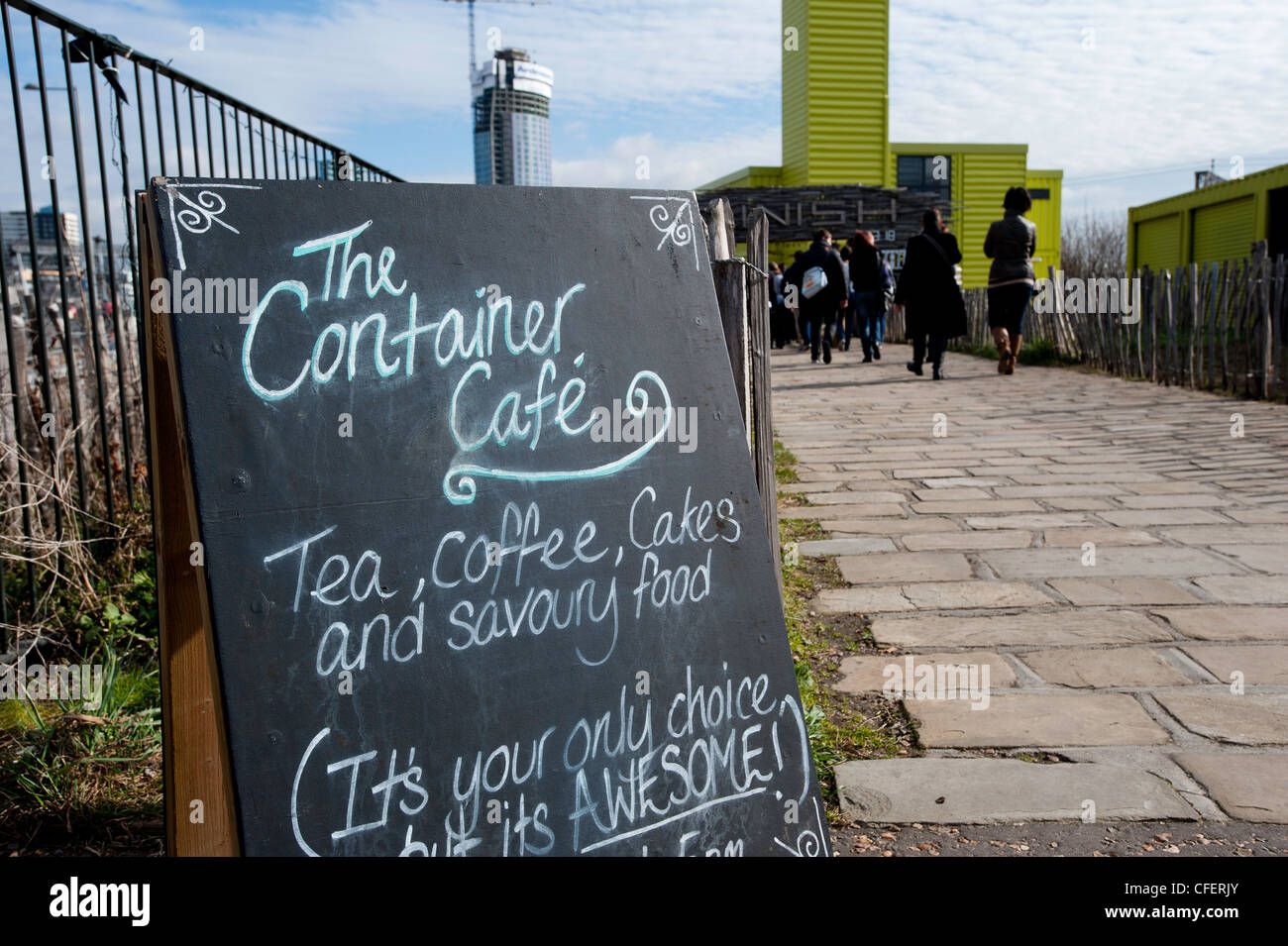 The Container Cafe on Greenway, London, United Kingdom Stock Photo