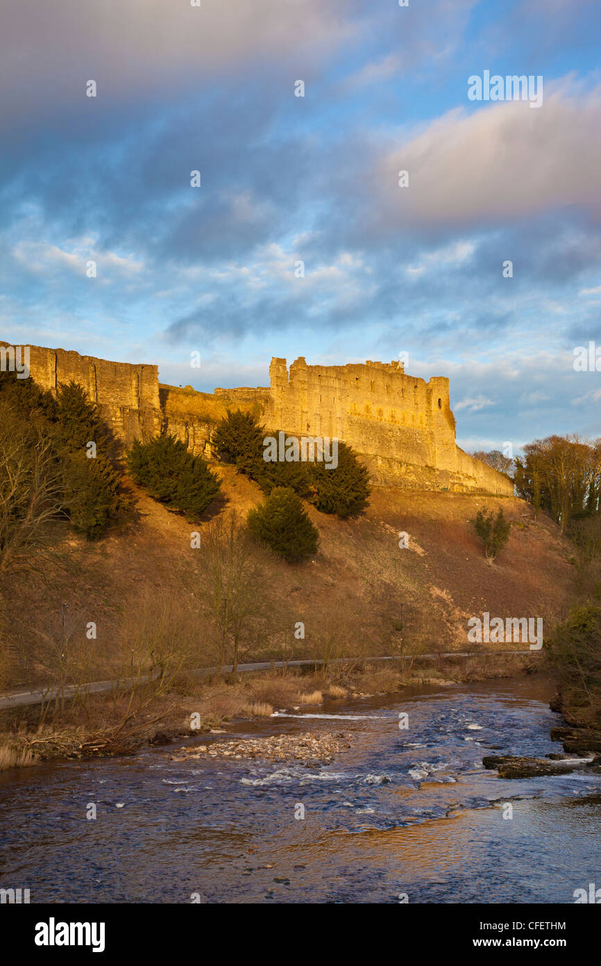 Richmond Castle on the banks of The River Swale near sunset Richmond, Richmondshire, North Yorkshire, UK Stock Photo
