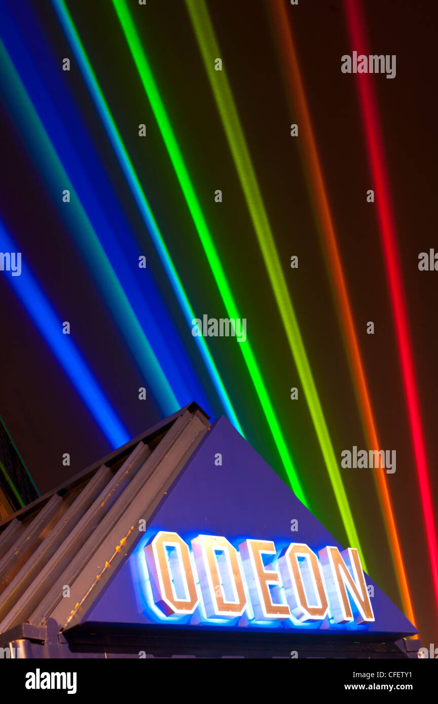 The Global Rainbow laser light art installation projecting over the