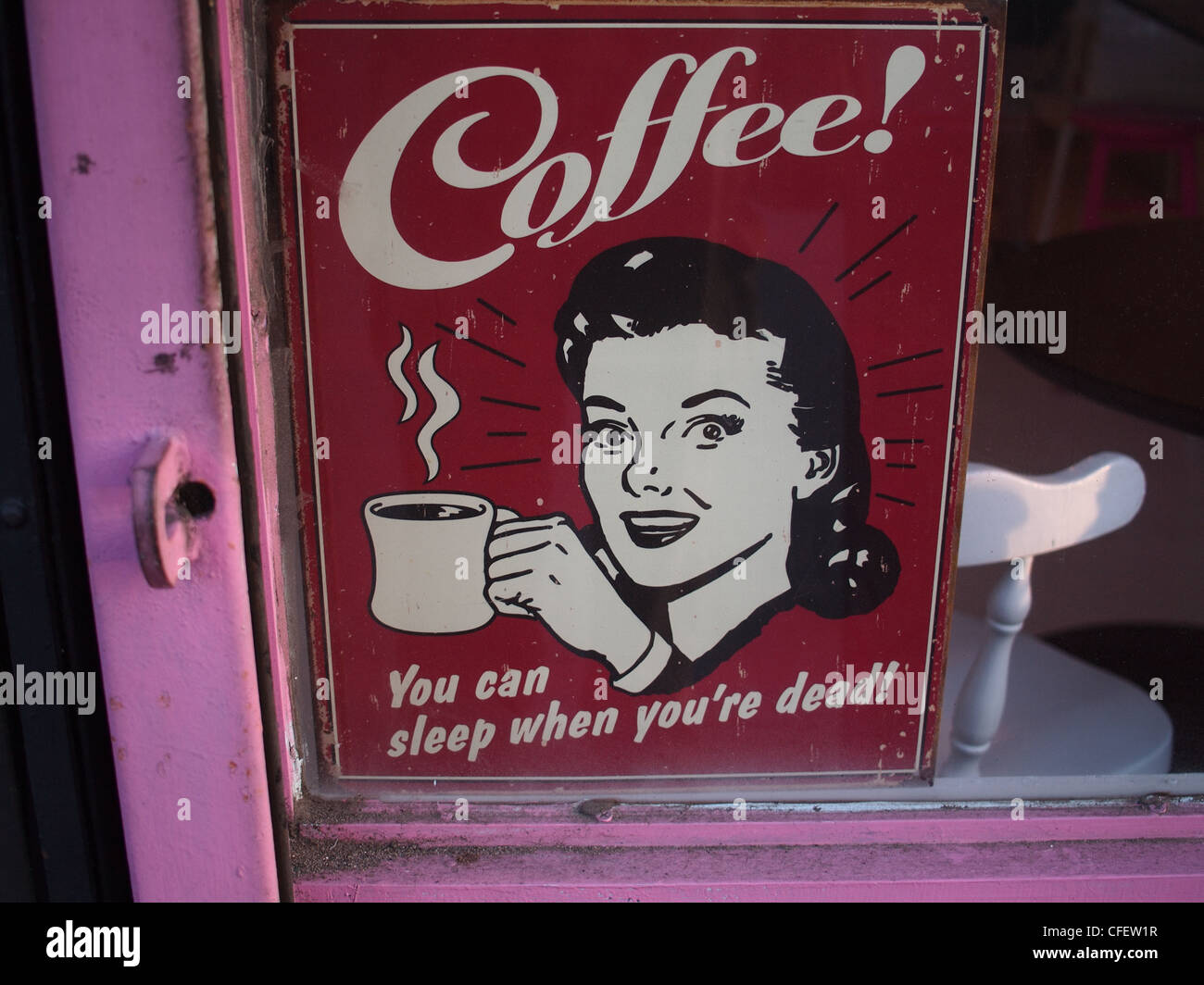 Coffee poster in bake shop, Brooklyn, New York Stock Photo