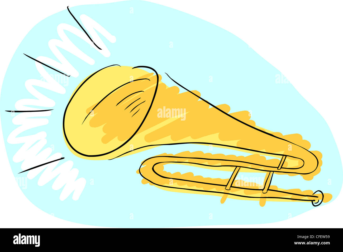 Doodle drawing of a trombone with sound coming from it Stock Photo - Alamy