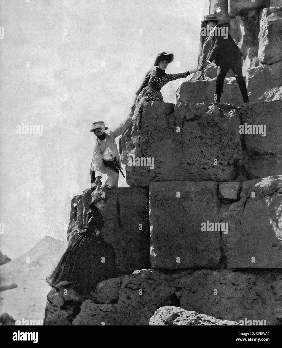 Climbing the Great Pyramid, Egypt, circa 1890 Stock Photo Alamy