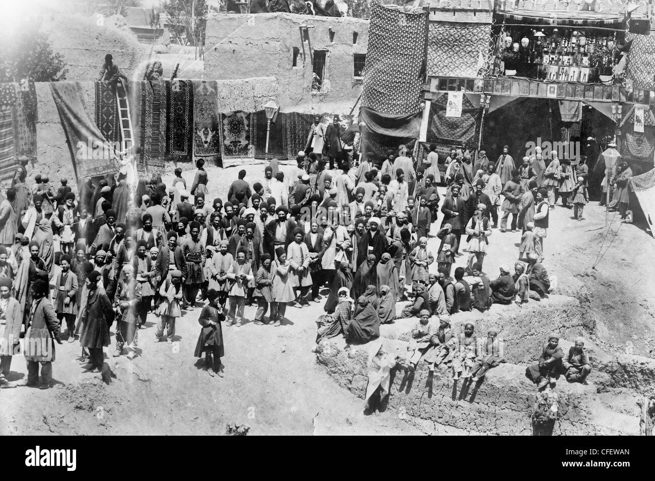 Visit of Ahmad Shah Qajar (1898-1930) to Urmia, Iran.  Ourmiah, Persia - Awaiting the Shah, circa 1911 Stock Photo