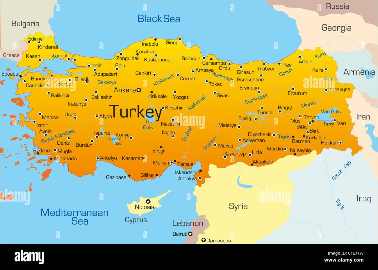 Vector map of Turkey country Stock Photo: 43968341 - Alamy